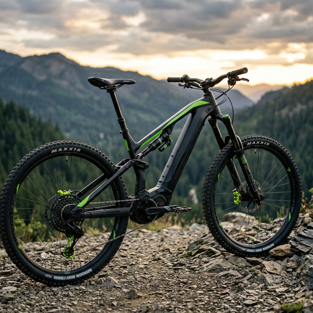 Электрический горный велосипед E-MTB крупным планом